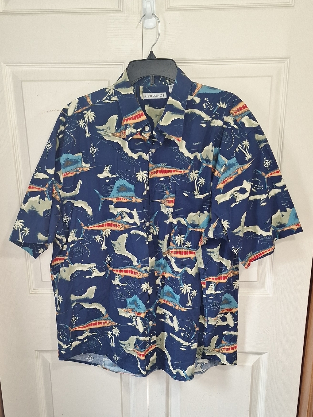 Vintage Crossings Navy Tropical Nautical Print Button-Down Shirt - XXL